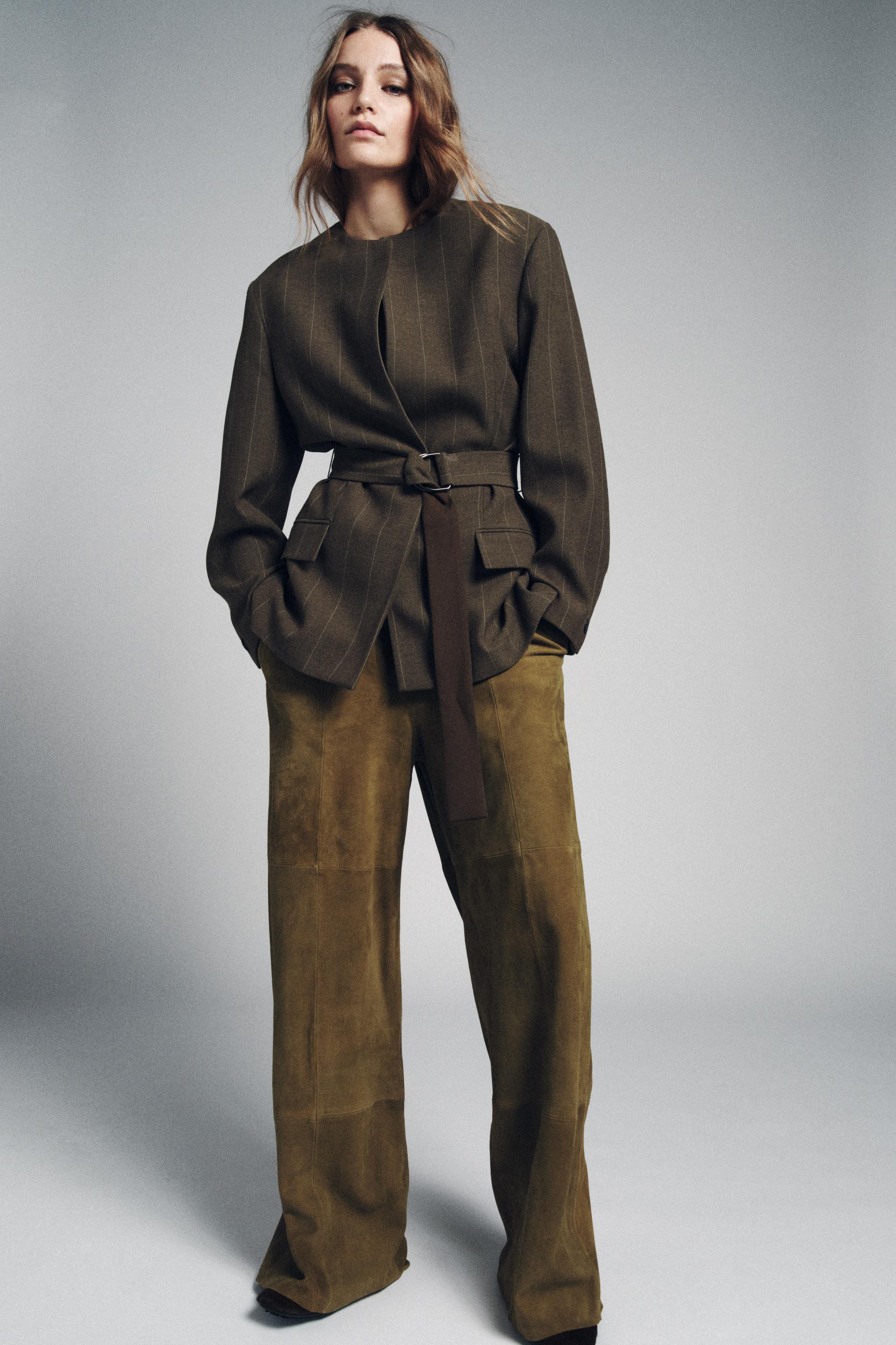 Striped Belted Blazer Zw Collection