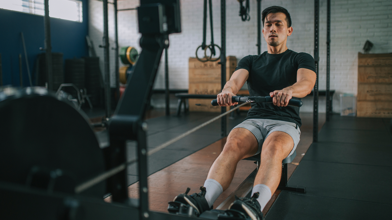 Man on a rowing machine