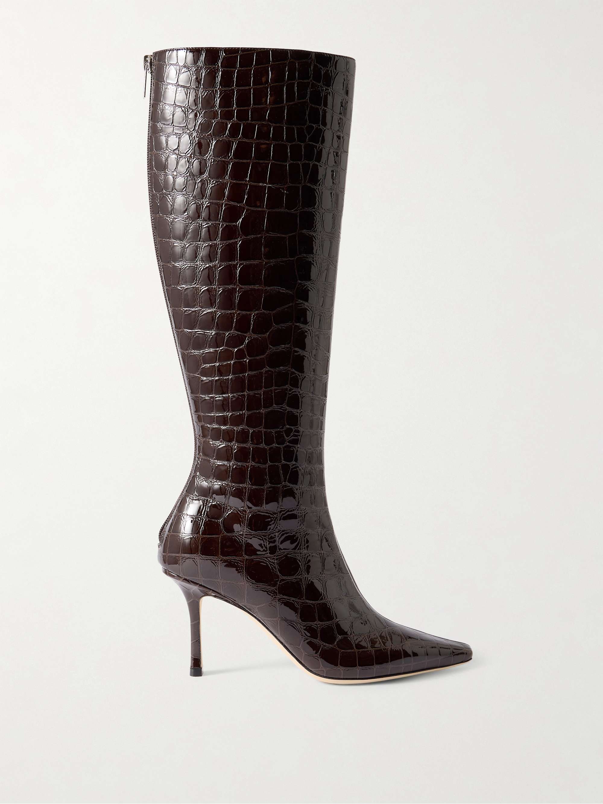 Agathe 85 Croc-Effect Leather Knee Boots