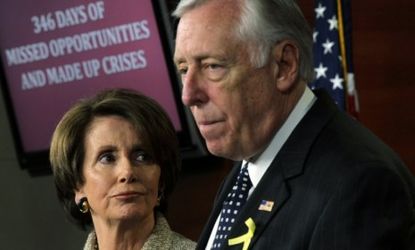 House Democrats Reps. Steny Hoyer (Md.) and Nancy Pelosi (Calif.) hold a news conference on the "Do Nothing" Congress after a last minute deal was brokered to avert a government shutdown.