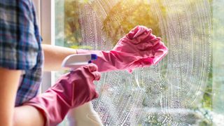 woman cleaning window