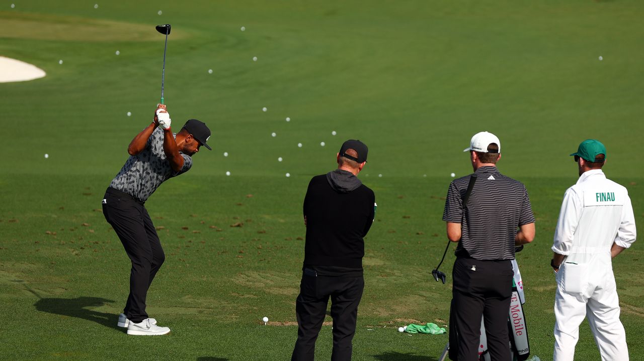 Tony Finau practicing ahead of the 2024 Masters