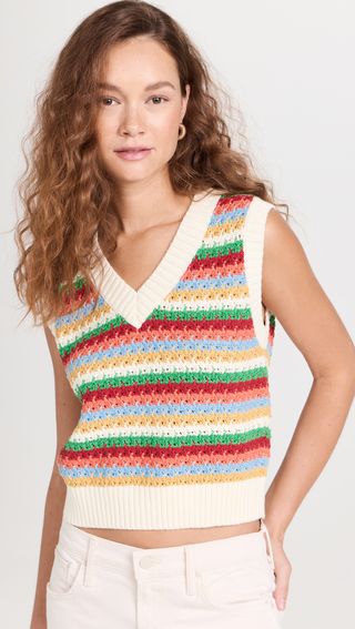 Winona Multi Striped Crochet Knit Vest