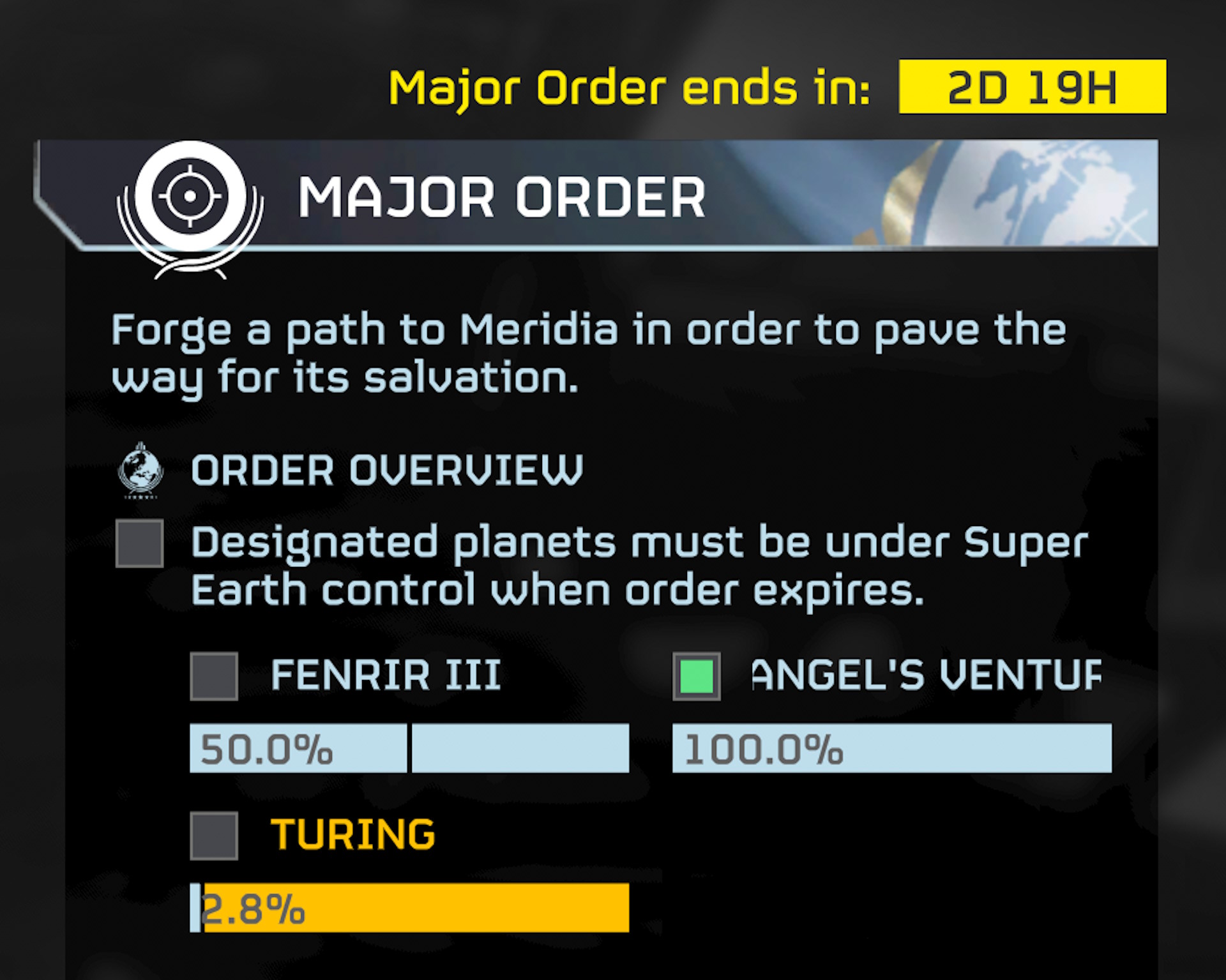 Helldivers 2 Major Order - Forge a path to Meridia in order to pave the way for its salvation.