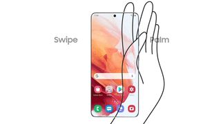 An image showing how to use a swipe gesture to take a screenshot on a Samsung phone