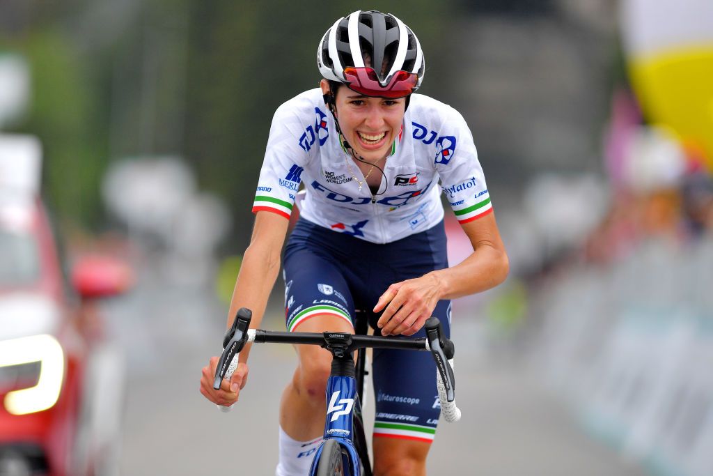 PRATO NEVOSO ITALY JULY 03 Marta Cavalli of Italy and Team FDJ Nouvelle Aquitaine Futuroscope at arrival during the 32nd Giro dItalia Internazionale Femminile 2021 Stage 2 a 1001km stage from Boves to Prato Nevoso Colle del Prel 1607m GiroDonne UCIWWT on July 03 2021 in Prato Nevoso Italy Photo by Luc ClaessenGetty Images