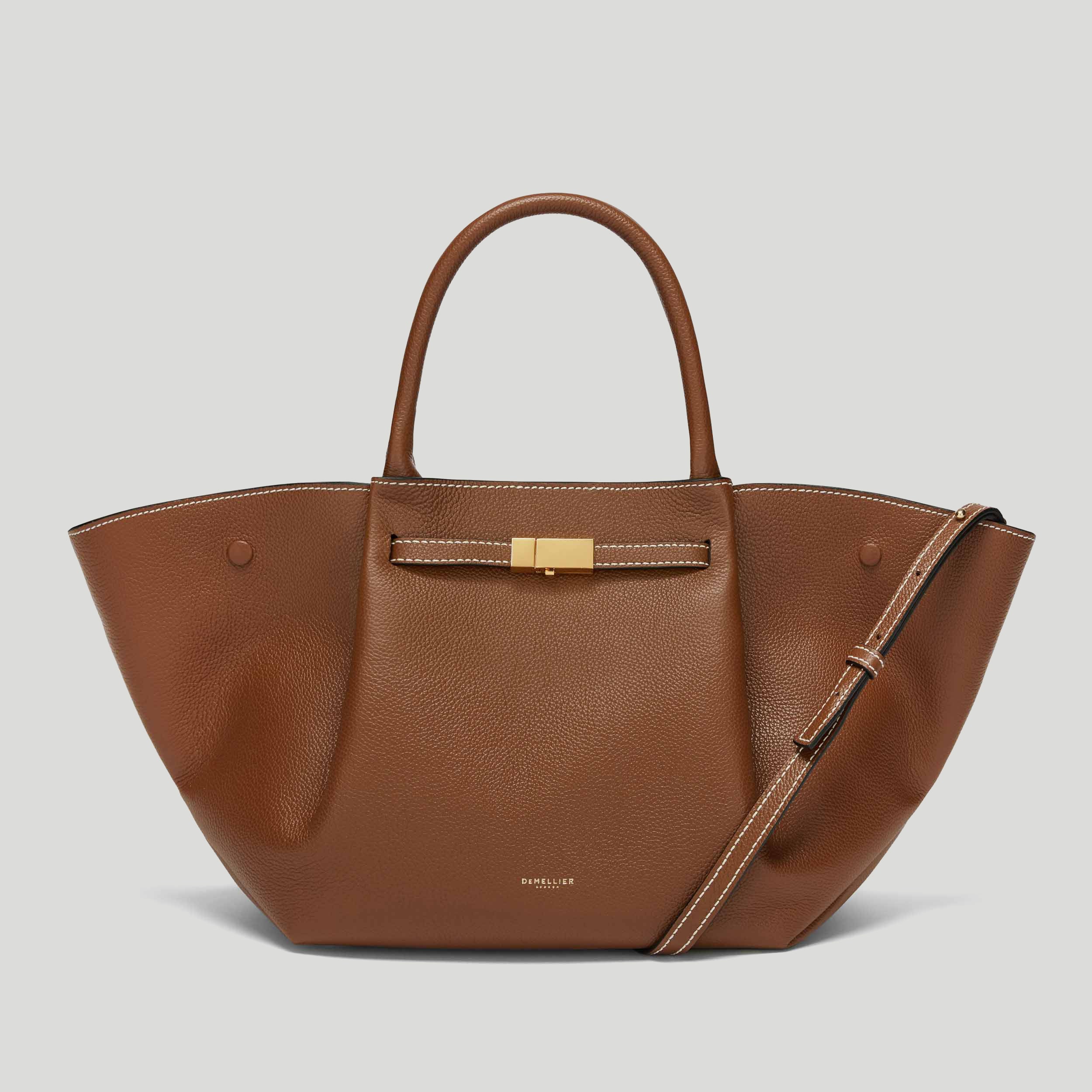 The Midi New York | Tan Small Grain Ecru Stitching | Demellier