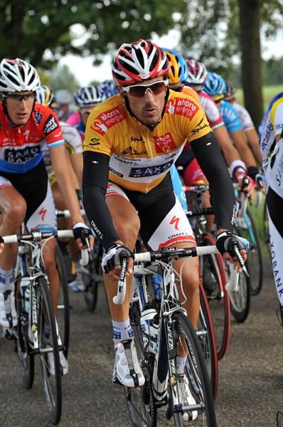 Race leader Fabian Cancellara (Saxo Bank) rides in stage two