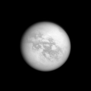 Kraken Mare, a large lake filled with liquid hydrocarbons, in this Titan image from the Cassini spacecraft. Cyclones could form above seas such as this if they are mostly made of methane, according to new research. Cyclones could form above the Saturn's moon seas if they are mostly made of methane, new research indicates.