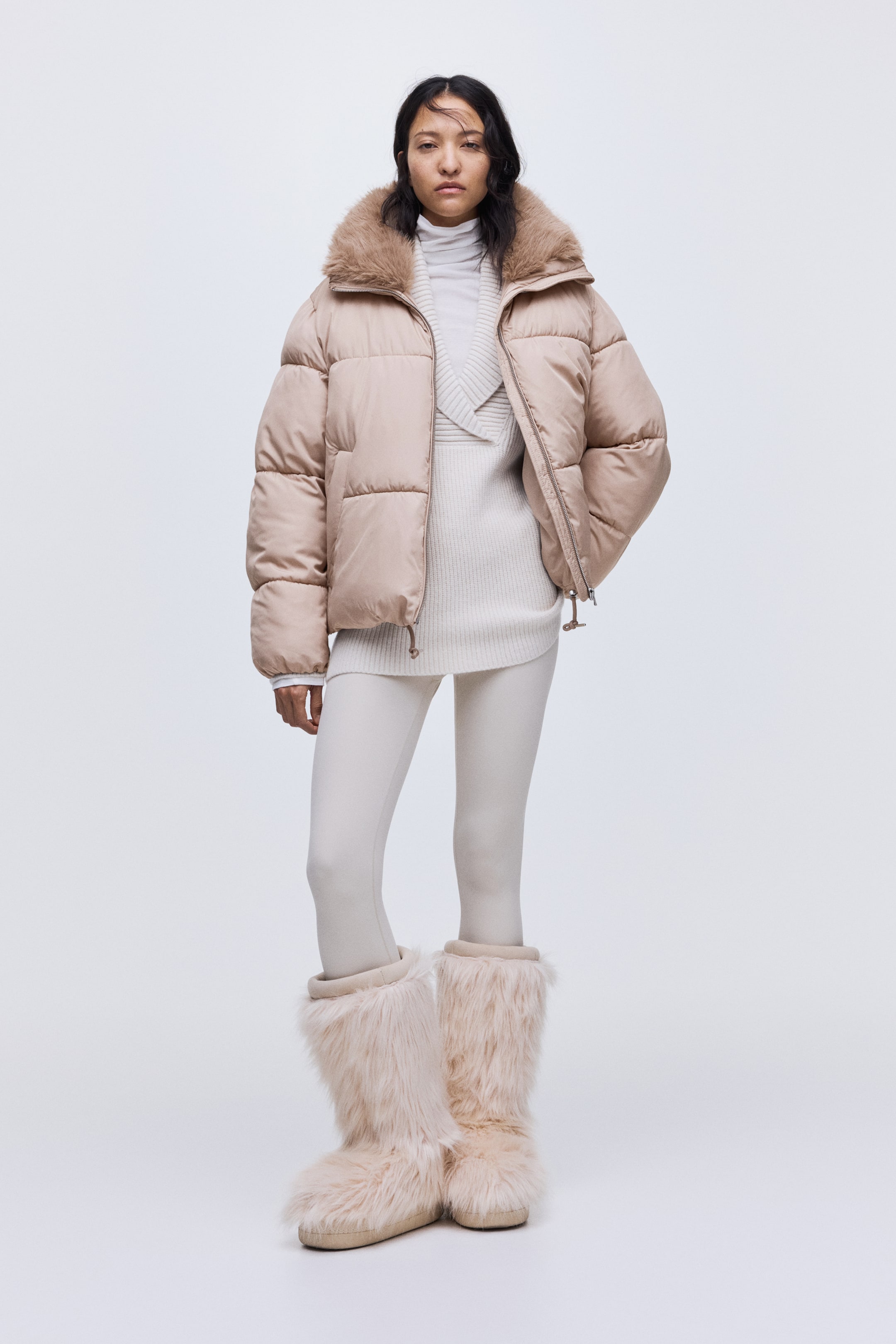 Oversized Puffer Jacket - Light Taupe