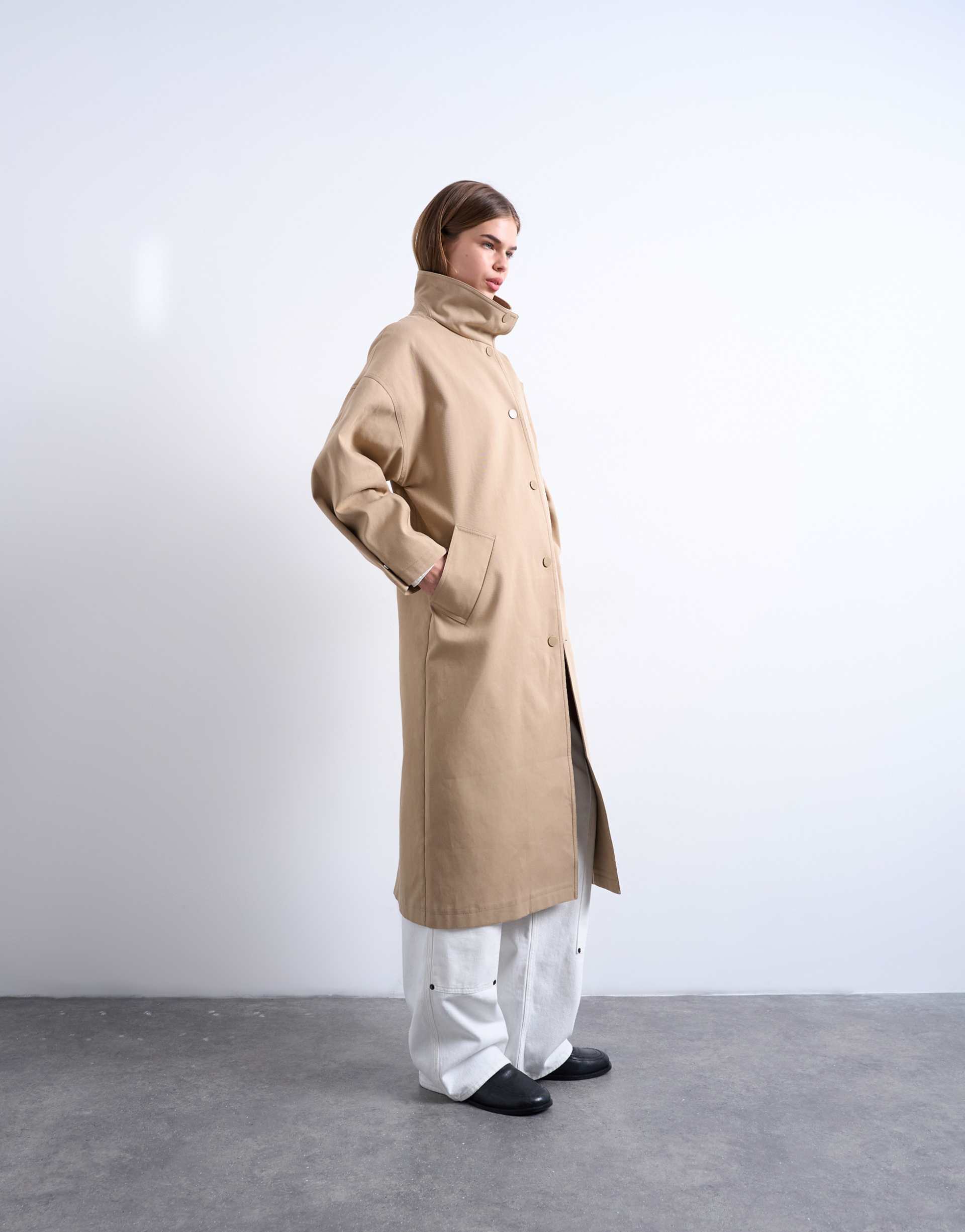 Topshop, Oversized Clean Funnel Neck Trench Coat