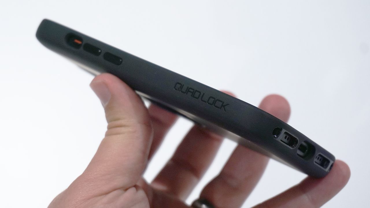 Quad Lock iPhone 15 case side handheld