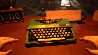 Two nervous hands look at a typewriter in Final Sentence, a typing battle royale game.