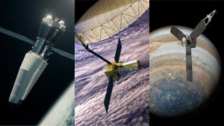 A collage of three images of different spacecraft