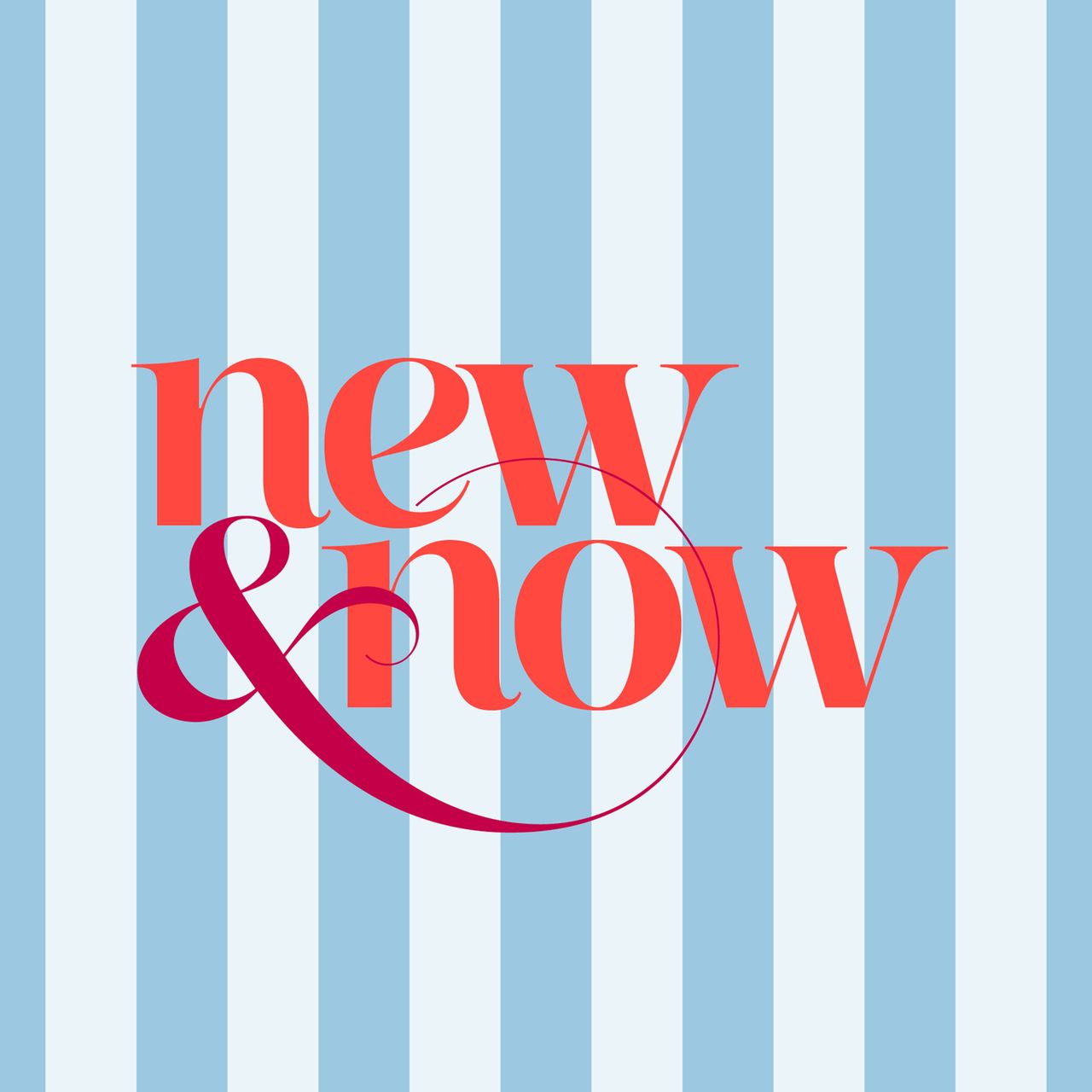 Blue striped background with red writing