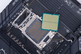 AMD socket AM5 motherboard and Ryzen CPU.
