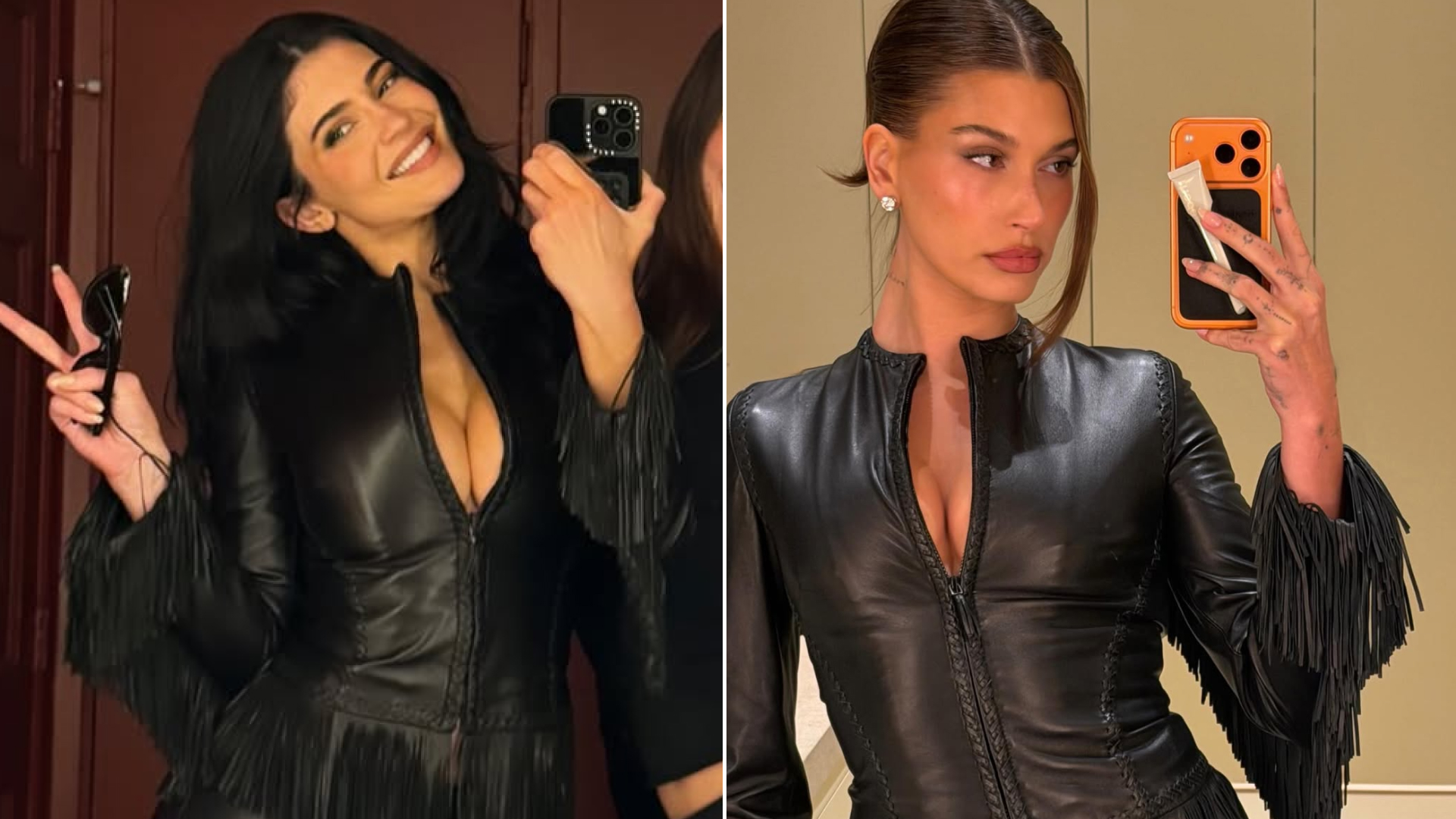 Kylie Jenner borrowed Hailey Bieber's vintage Versace jacket at a podcast recording event 