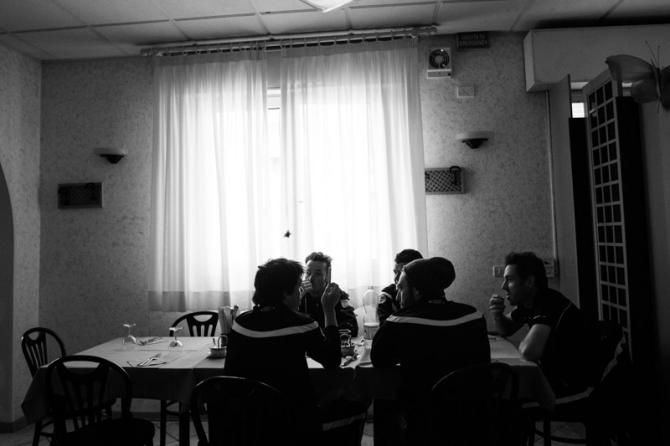 Having lunch at a small restaurant before the TT in Crevalcore.