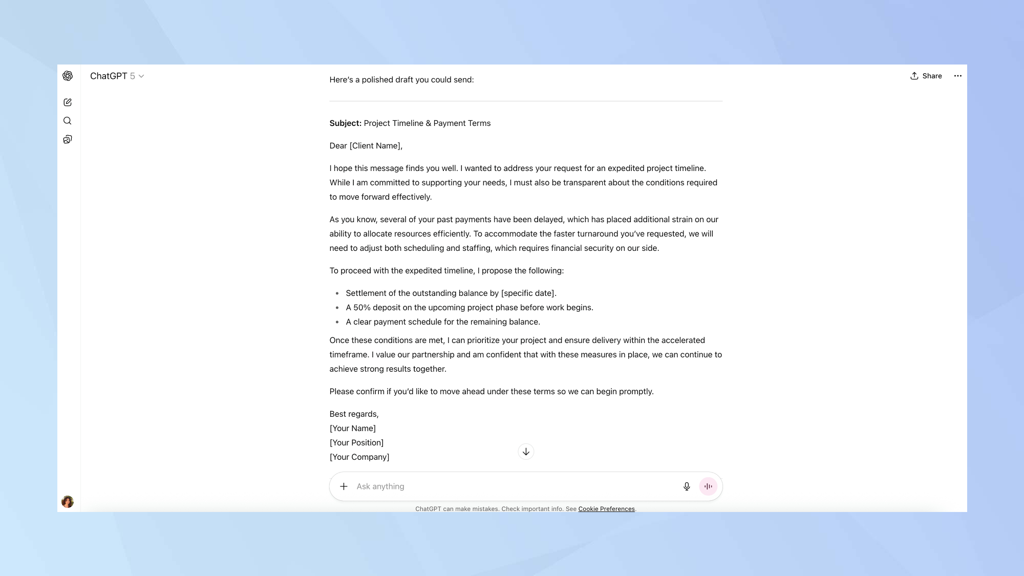 GPT-5 professional writing test results