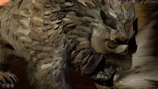 An owlbear cub asks its mother for food in Baldur's Gate 3