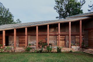 Kampala art centre front facade with timber columns