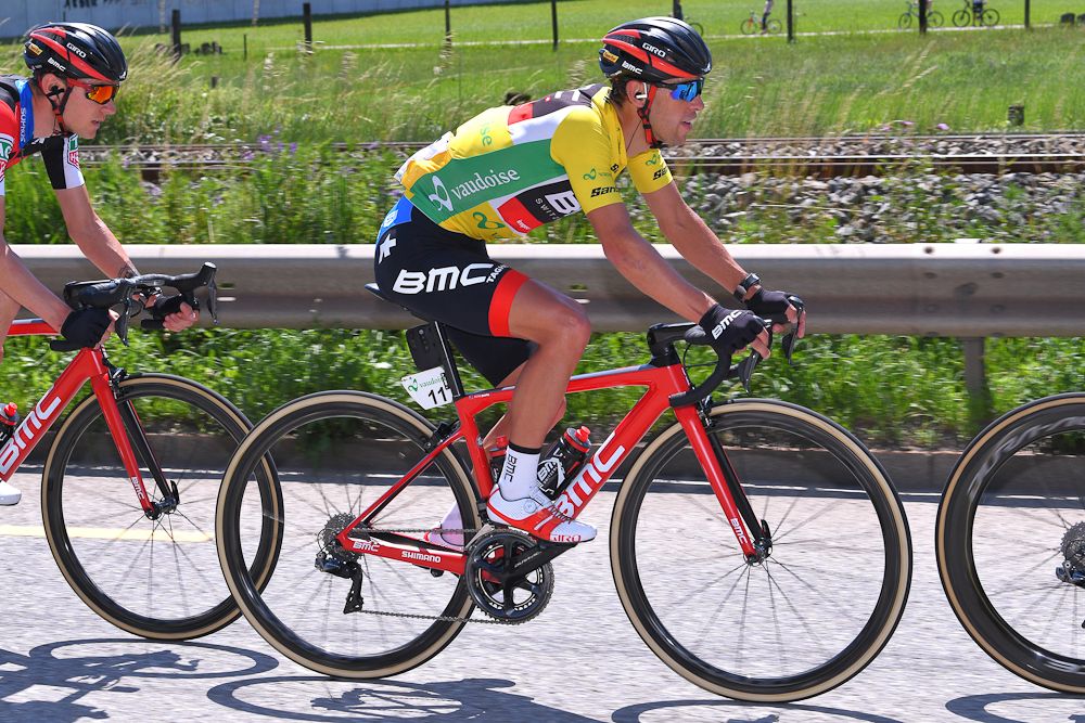 Richie Porte in yellow during stage 8 at the Tour de Suisse