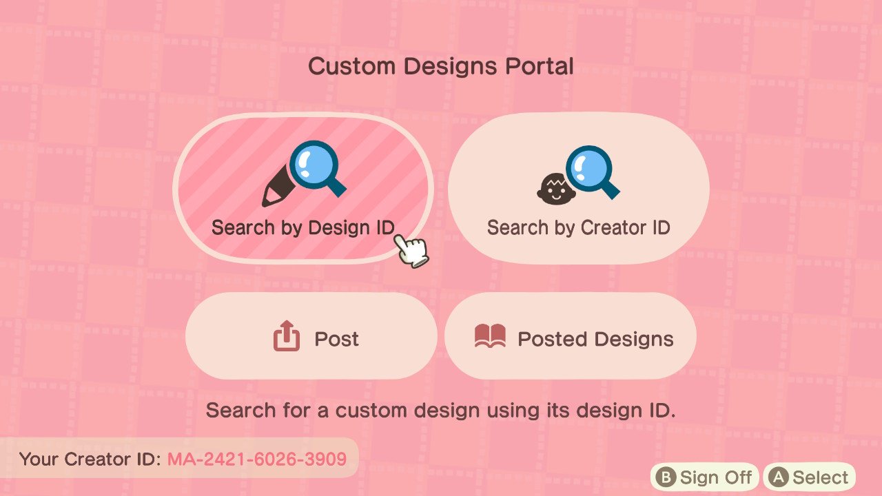 How to find your creator ID in ACNH: Search for Design ID