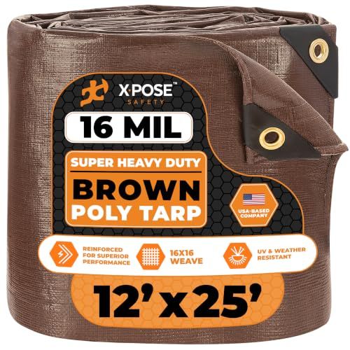 Xpose Safety 12-inch x 25-inch Super Heavy Duty Brown Poly Tarp