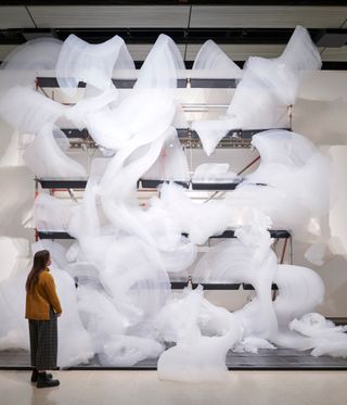 White cloud-like installation, part of Hayward Gallery 'When Forms Come Alive’