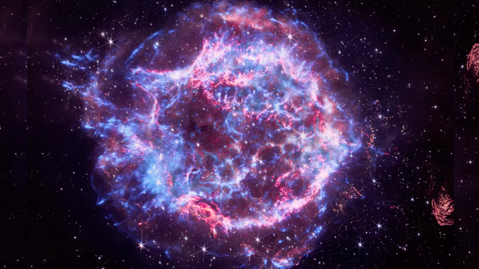 A sphere of neblous purple, pink and blue wispy smoke