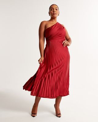 pleated red dress