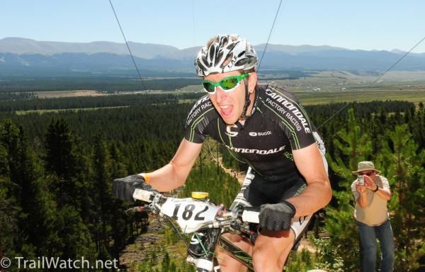 Jeremiah Bishop (Cannondale) straining to keep contact with Wiens on the Powerline climb.