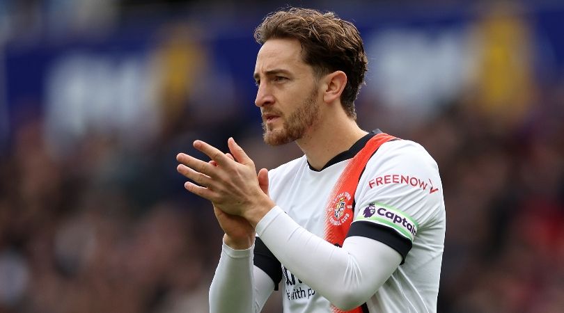 Tom Lockyer in action for Luton Town against Aston Villa in Ocober 2023.