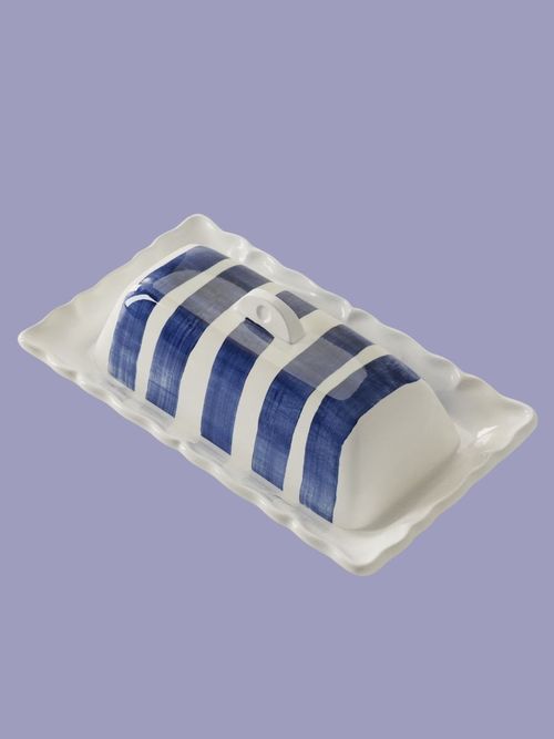 Striped Earthenware Butter Dish 