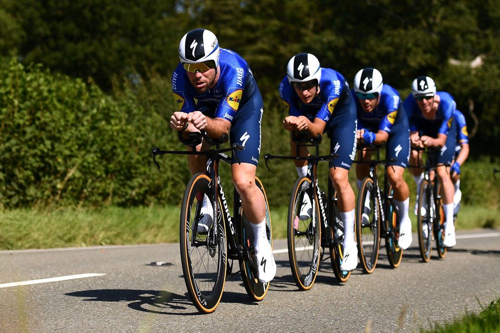Mark Cavendish leads the line in the Tour of Britain TTT