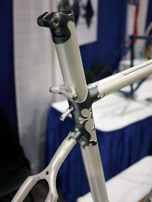 A mix of old and new: Herbie Helm included an extended seat tube on this frame along with a cleverly internally routed rear brake cable and excellent lugwork.