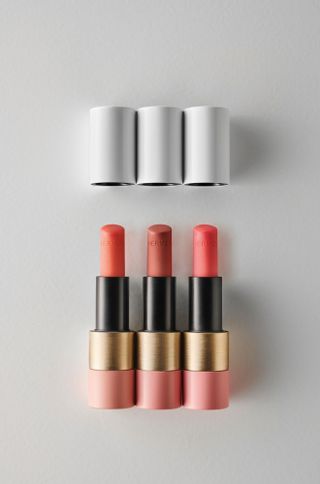 Hermès Beauty lip enhancers in Rose Abricoté, Rose Tan and Rose d’Été.