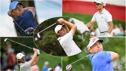 Five male golfers in a montage