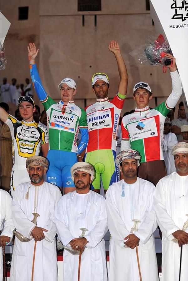 The podium on stage 4: Leigh Howard, Tyler Farrar, Daniele Bennati and Gatis Smukulis