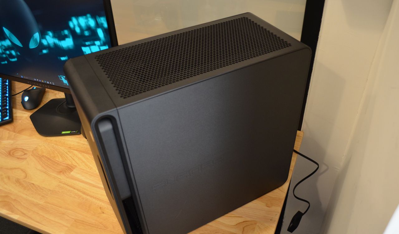 black gaming PC with glass side