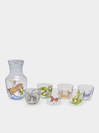 Marfa Handpainted Crystal Pitcher with Glasses (Set of 7)