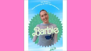 Naomi in the Barbie selfie/movie poster generator/ in a pink template