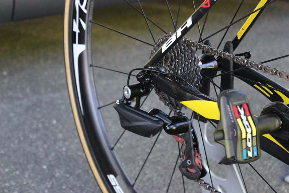 A close-up of the FSA rear derailleur