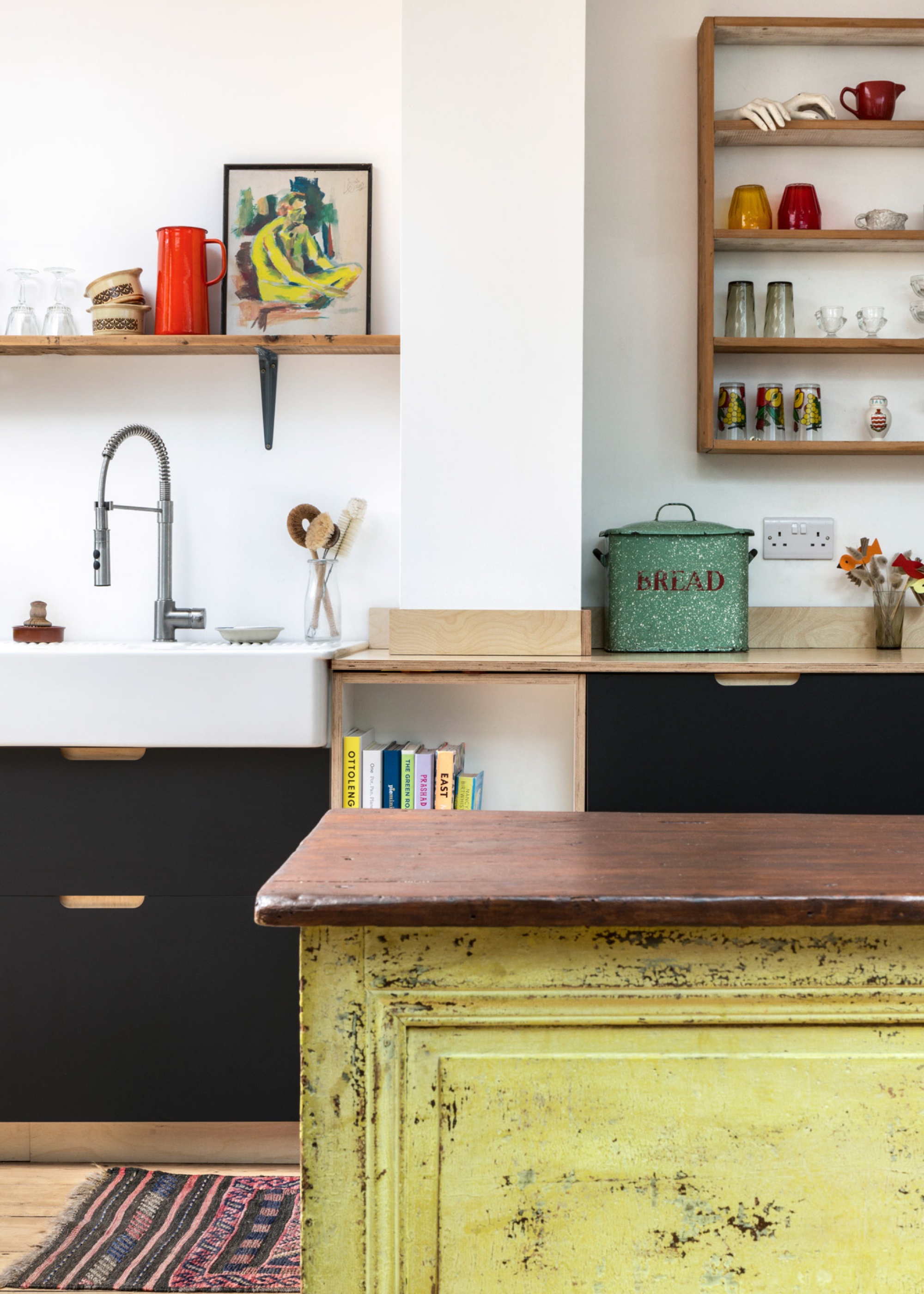 modern kitchen with vintage aesthetics and pieces