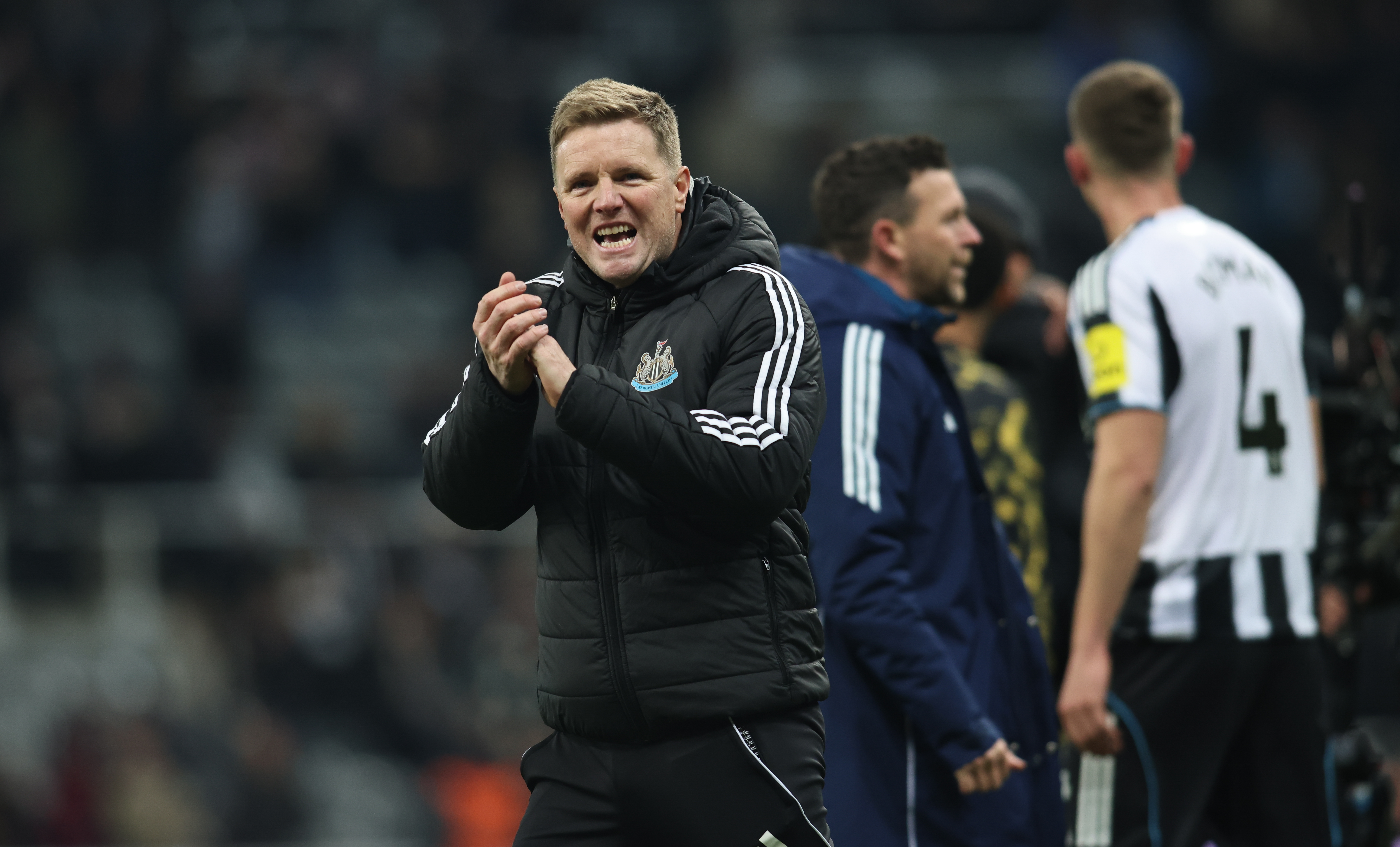 Eddie Howe, Manager of Newcastle United, celebrates at full time during the Premier League match between Newcastle United and Manchester City at St. James&#039;s Park in Newcastle, United Kingdom, on November 22, 2025. (Photo by Michael Driver/MI News/NurPhoto)
