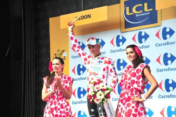 Philippe Gilbert (Omega Pharma-Lotto) takes his third jersey in as many days.