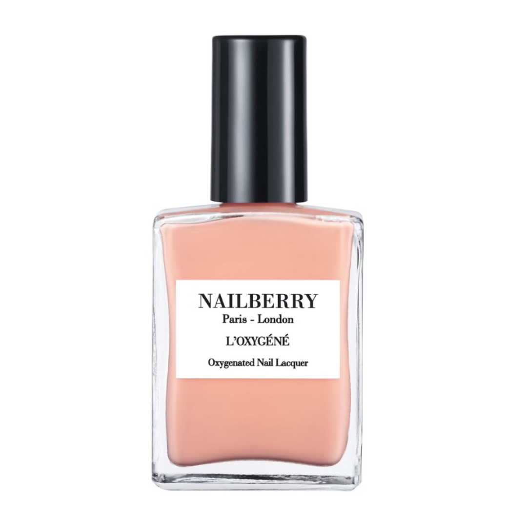 A product shot of the Nailberry L'Oxygene Nail Lacquer in shade Peach Of My Heart, pictured on a white background
