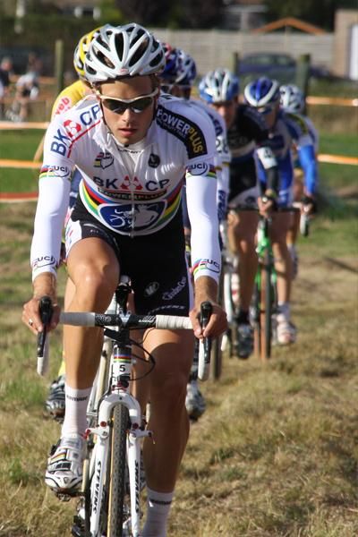 Niels Albert (BKCP Powerplus) leads the bunch early on.