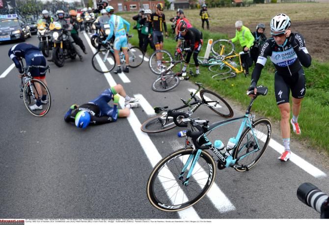 One of the many crashes in the race