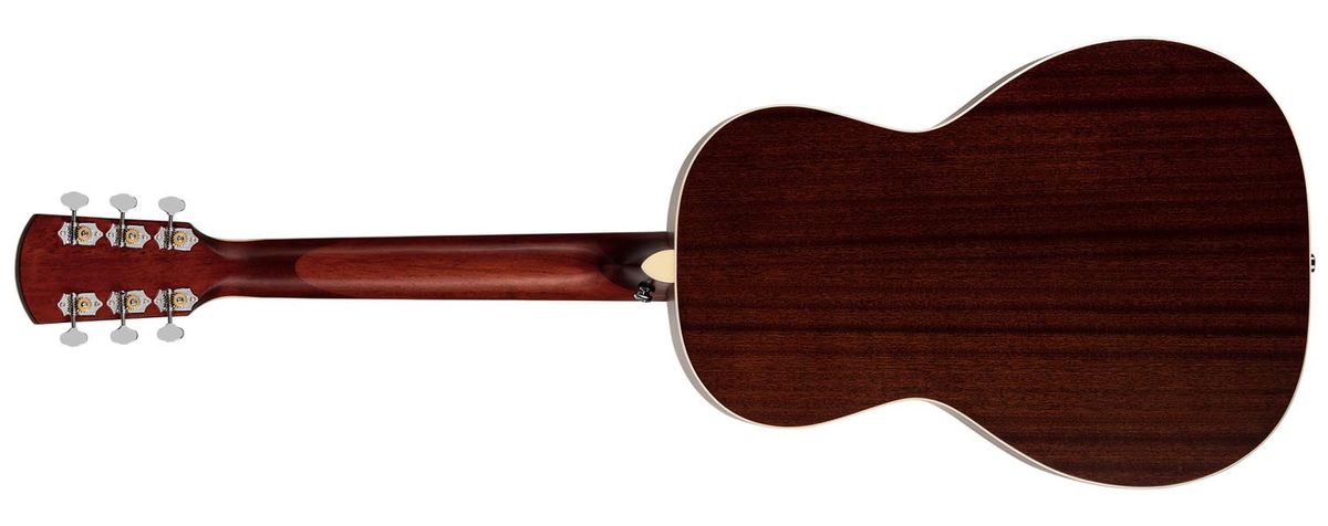 Orangewood Juniper, a parlour-sized acoustic fitted with a rubber bridge and a rail humbucker